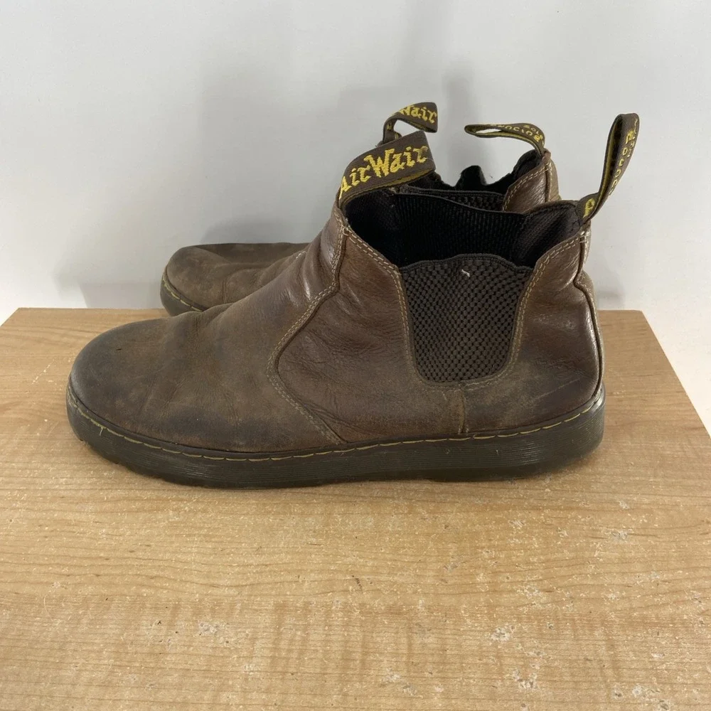 Dr Doc Martens Boots Mens 13 Brown Leather Hardie Slip On Chelsea Ankle Shoes